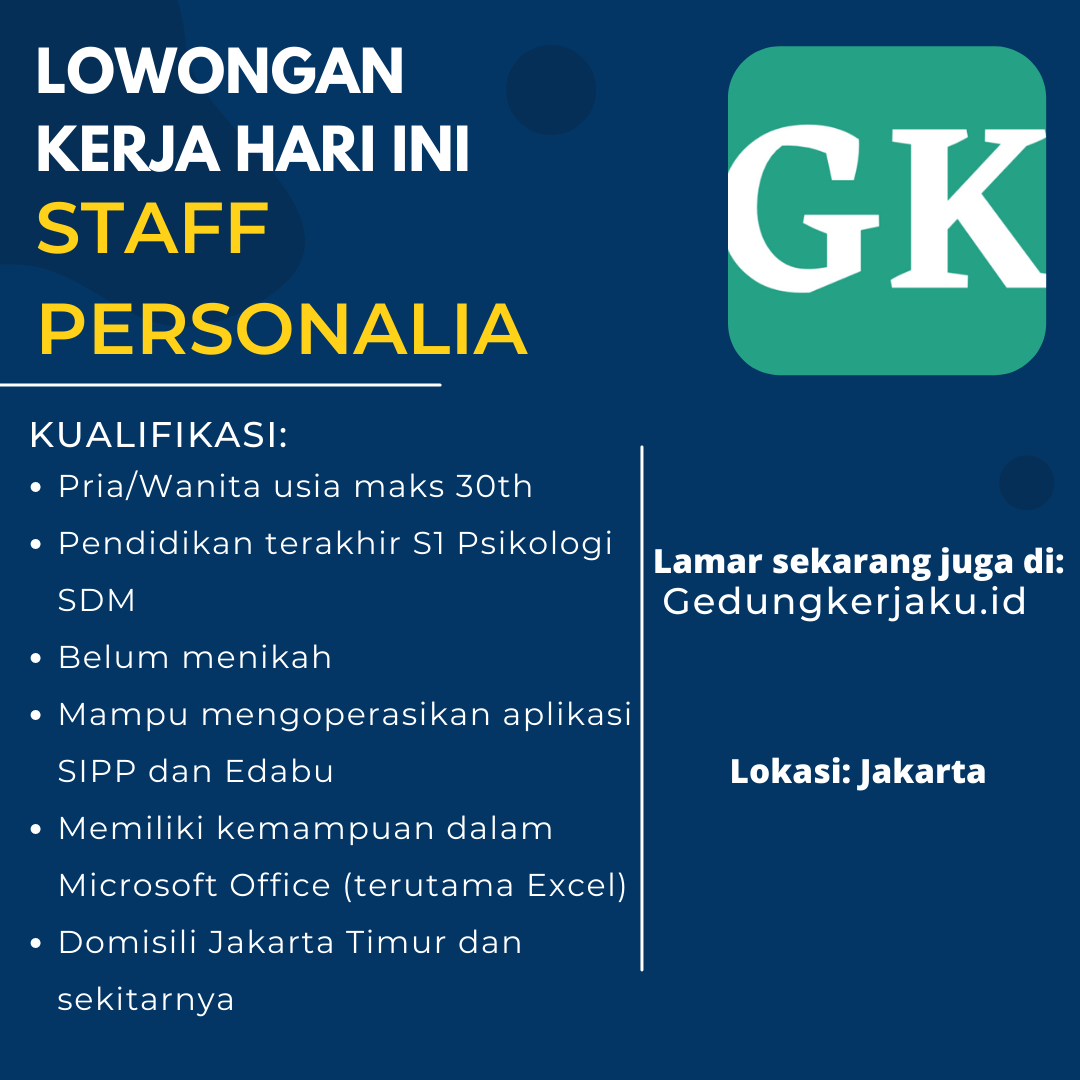 Lowongan Kerja Jakarta Timur Staff Personalia (BPJS)