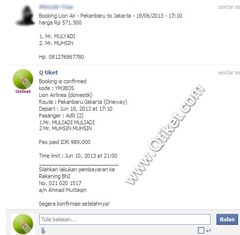 booking tiket pesawat via facebook