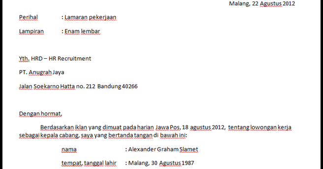 Contoh Surat Lamaran Kerja Resmi Bahasa Inggris - Surat Box