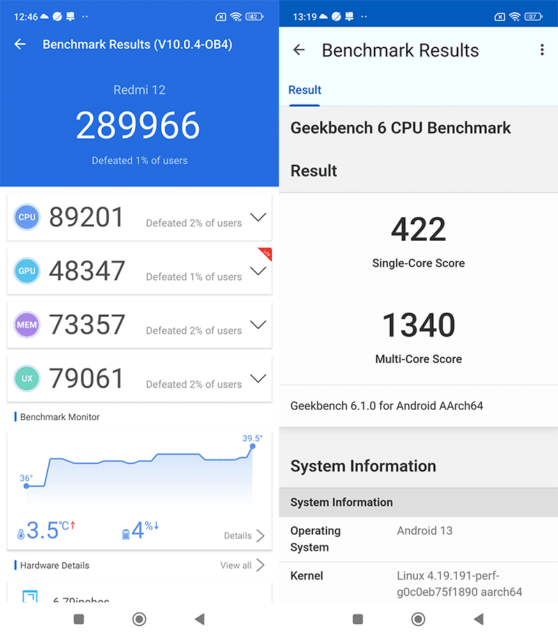 AnTuTu and Geekbench results