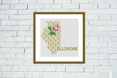 Illinois map cross stitch pattern - Tango Stitch