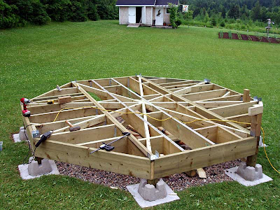 Hubby has installed the metal bases used to tie the posts to the deck.