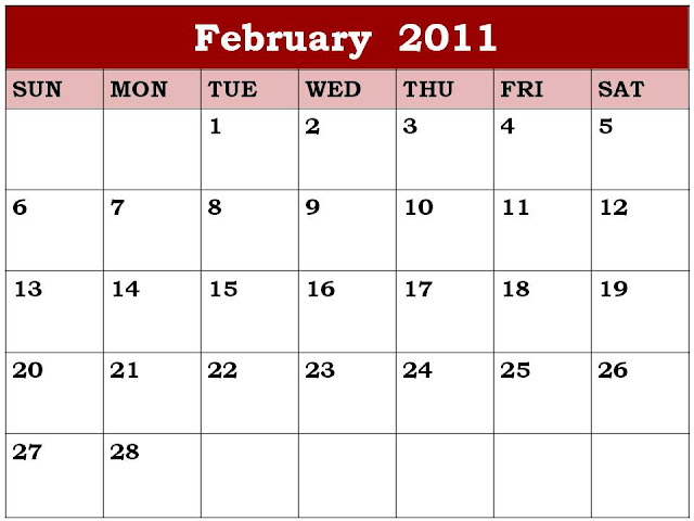 Calendar February 2011. February 2011 Calendar