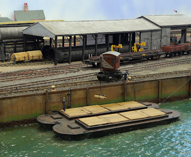 The layout 'Redbridge Wharf' features a similar timber sleeper yard as once existed at Eling Wharf.