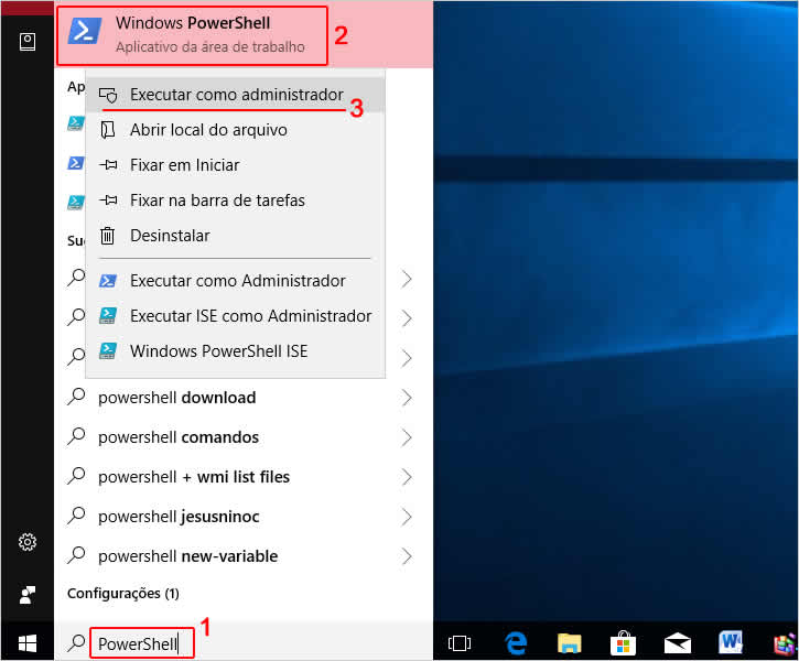 Executando PowerShell como administrador no Windows 10