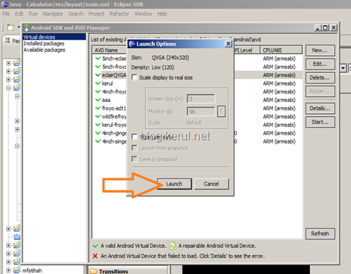 android emulator: launch AVD