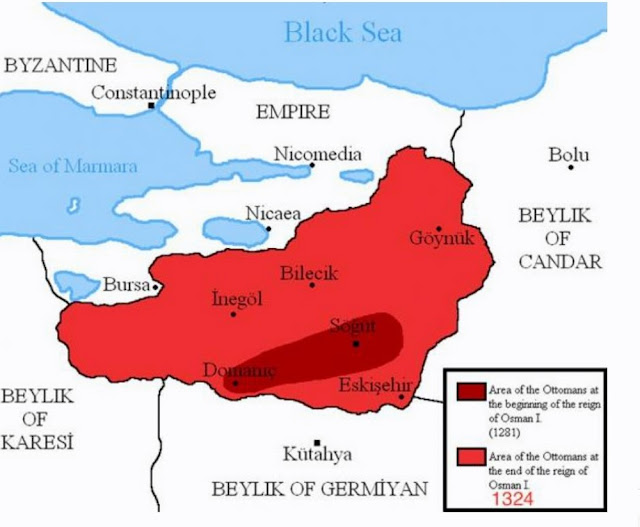 Карта, показывающая территорию Османской империи во время правления Османа