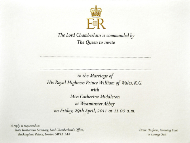 kate and william royal wedding invitation. kate and william royal wedding