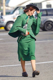 Sarah Paulson in Green Dress at Ratched Television Series Set