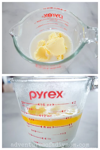milk and shortening in a glass cup