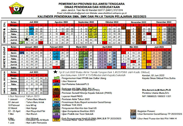 Kalender Pendidikan atau Kaldik Provinsi Sulawesi Tenggara Tahun Pelajaran 2022/2023
