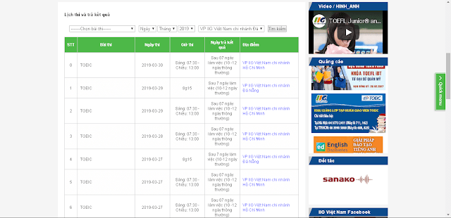 Lịch thi TOEIC