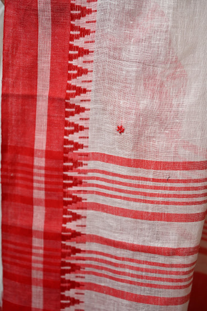 White and red khadi saree
