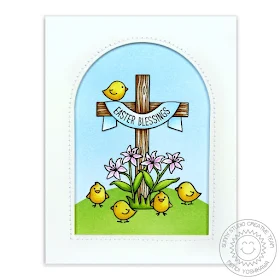 Sunny Studio Stamps: Easter Wishes Cross with Lilies and Chicks Card by Mendi Yoshikawa
