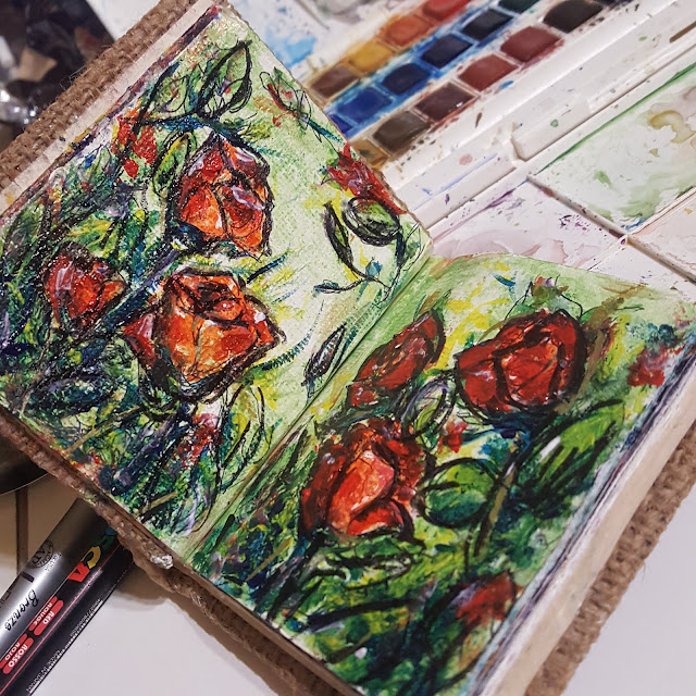 artjournal: rosas pintadas con pintura acrilica (completo)