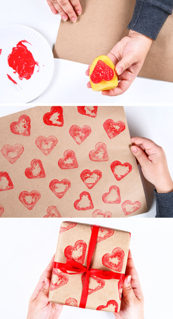 Make heart stamps for kids using cookie cutters and potatoes! #valentinecraft #valentinesday #valentinesdaycraftsforkids #potatostampart #heartcraftsforkids #growingajeweledrose #activitiesforkids