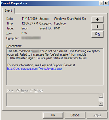 event-viewer-sharepoint-error-my-site