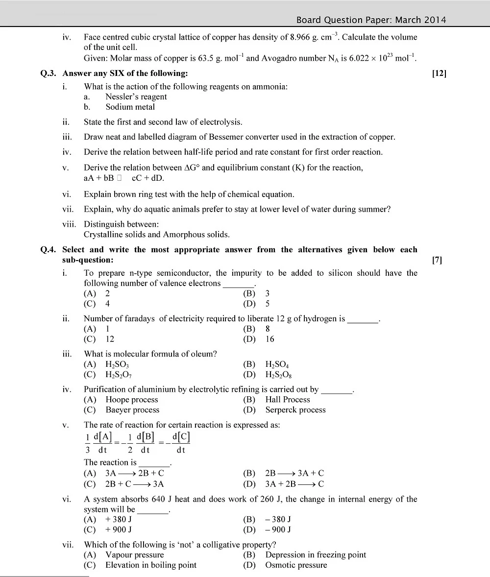 Board Chemistry Question Paper