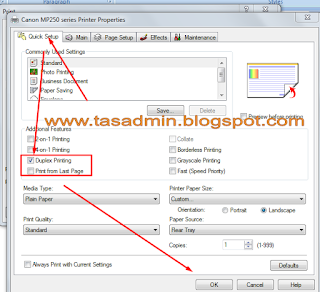 Duplex Printing untuk print bolak balik