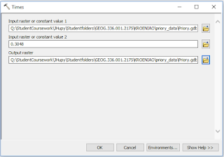 Using the Times tool on the Lidar raster