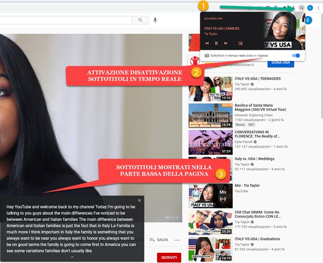 sottotitoli in tempo reale mostrati nella scheda di chrome