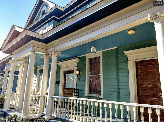 color photo of front of house, focusing on porch: Sears Modern Home No. 118, at 1221 Pine Street, Columbia, South Carolina, Waverly Historic District