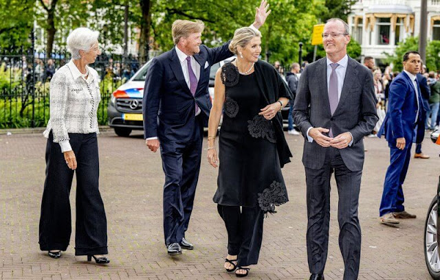 Queen Maxima wore a black dress from Natan Couture Spring Summer 2016 collection. President Christine Lagarde