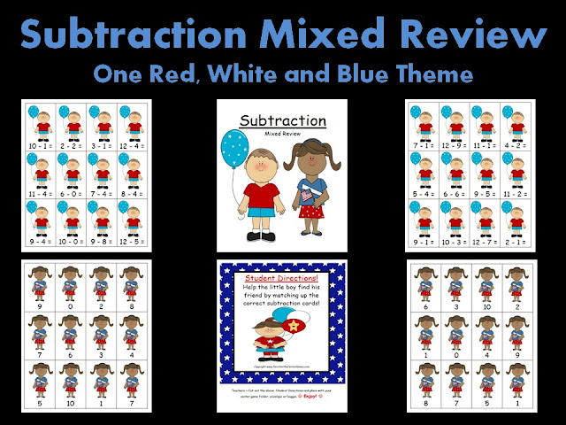 Fern Smith's Classroom Ideas Subtraction Red, White and Blue Mixed Review & A Freebie!