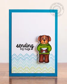 Sunny Studio: Sending Big Hugs Puppy Dog Card by Marion (using Sunny Borders and Sending My Love stamps)