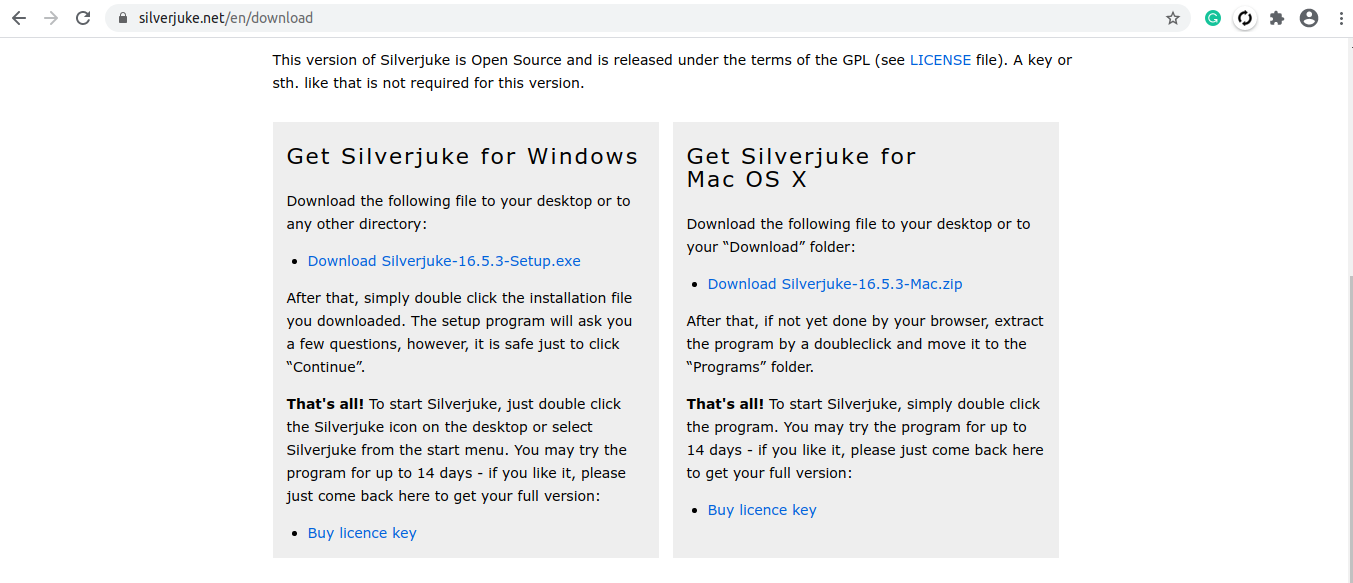 Silverjuke download page