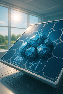 High-tech perovskite solar panel glows under bright sunlight.
