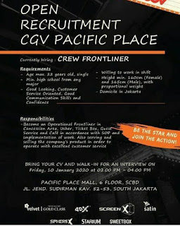 Open Recruitment CGV Pacific Place Sebagai Crew Frontliner