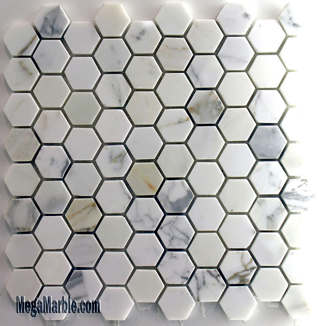 Calacatta Gold Marble Hexagon Mosaic Tile Polished