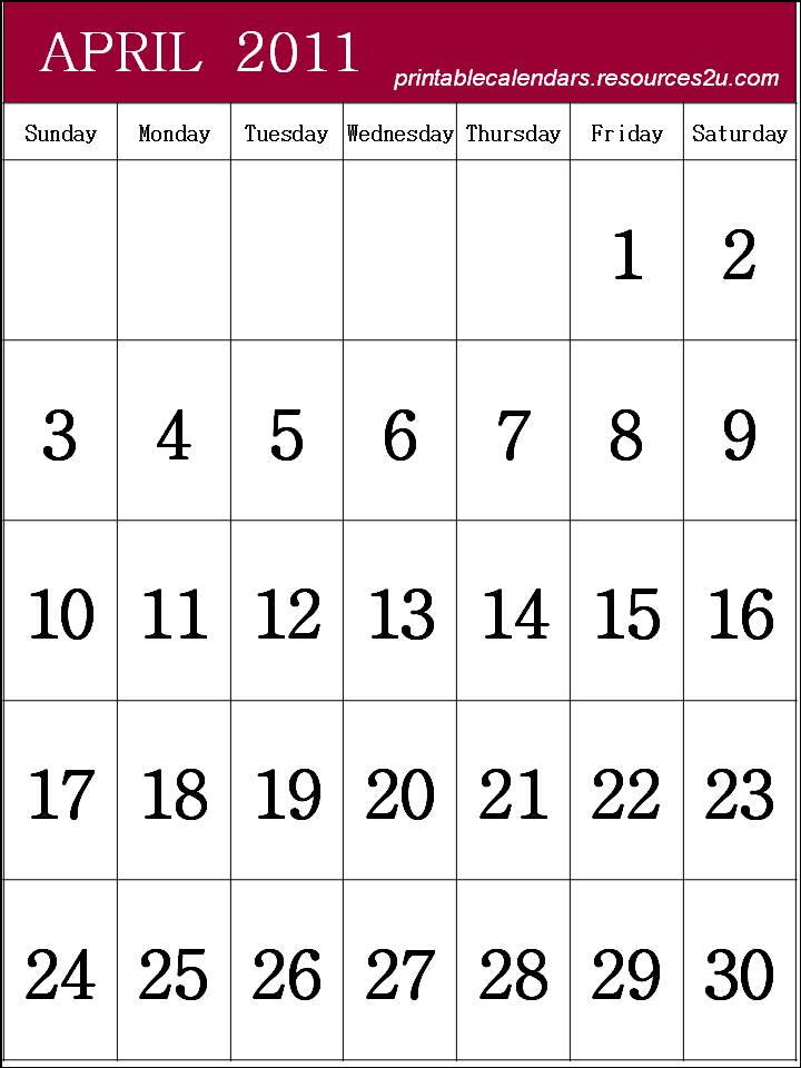 2011 calendar april printable. Free Printable Calendar April