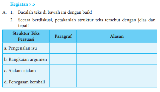 KUNCI JAWABAN bahasa indonesia kelas 8 smp Kegiatan 7.5 halaman 187