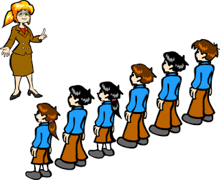 Teacher with students standing in a line