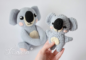 Krawka: Mommy koala with baby - 2 plush in one crochet pattern, Koala, kangaroo, Australia animal pattern by Krawka
