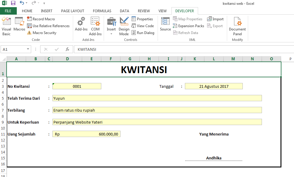 Cara Membuat Kwitansi Dengan Menggunakan Microsoft Excel 