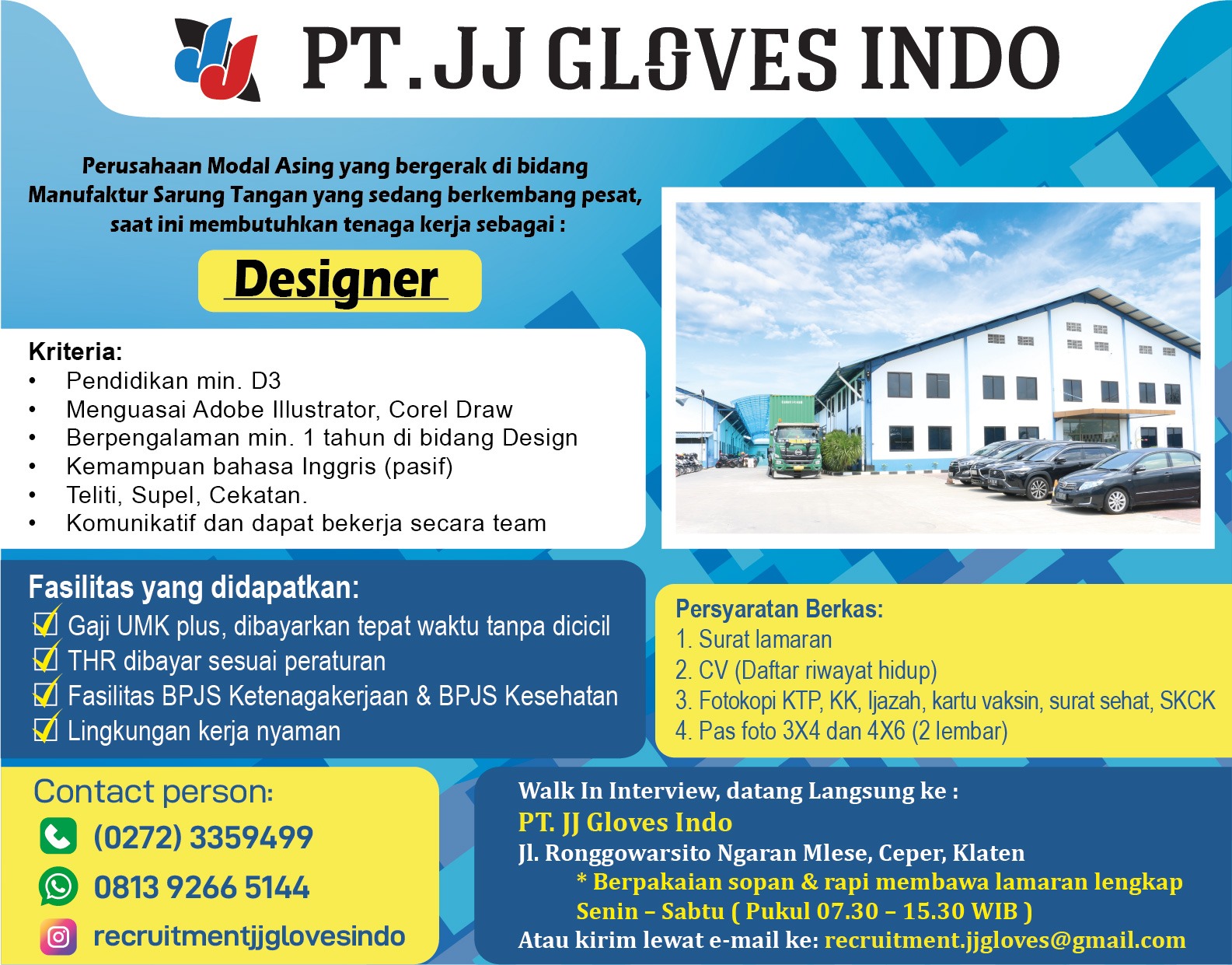 Loker Klaten Terbaru di Pabrik Sarung Tangan PT JJ Gloves Indo