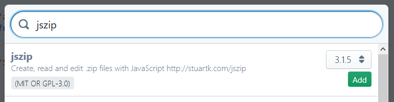 searching for 'jszip' dependency