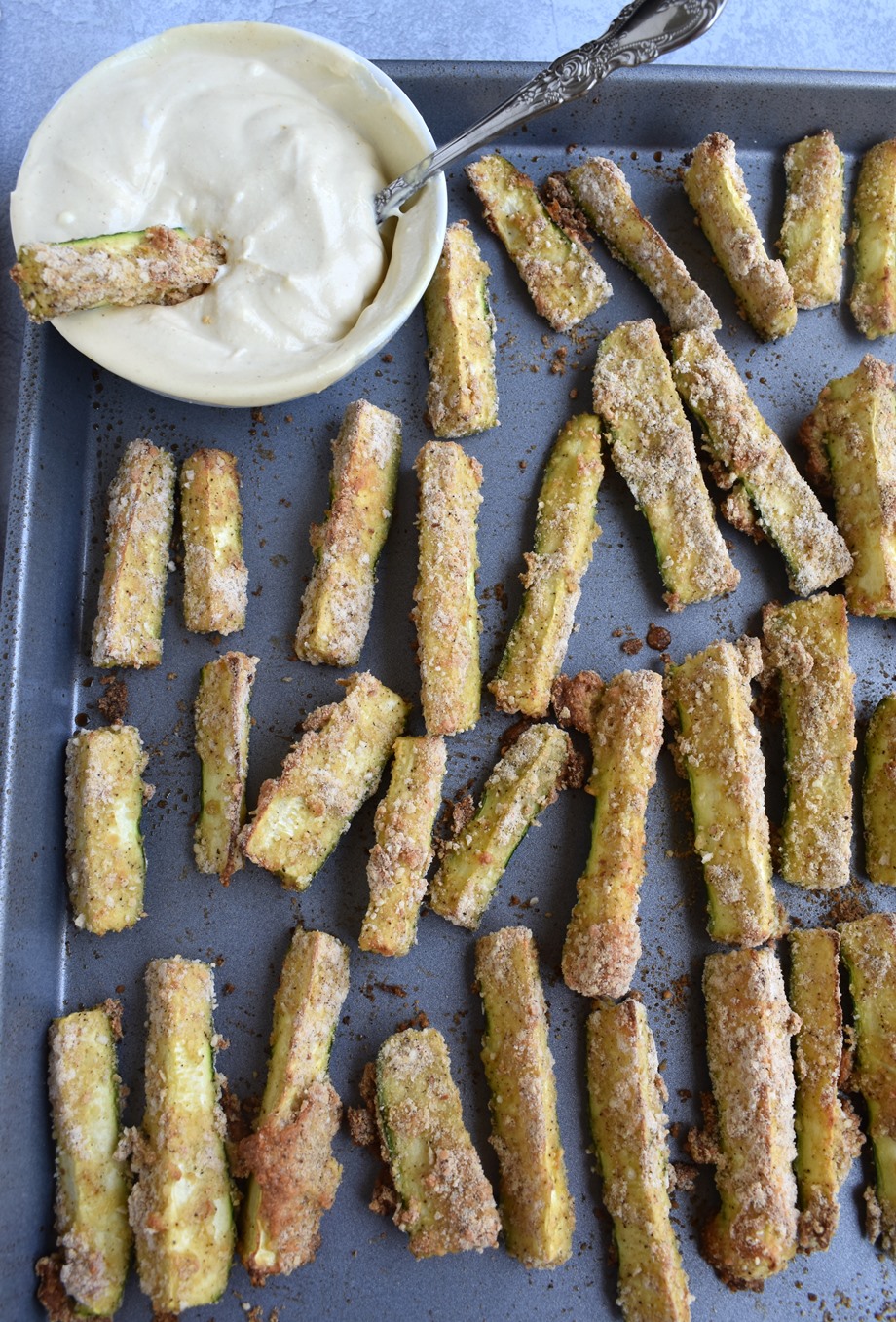 breaded zucchini fries with creamy dijon dipping sauce