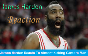 James Harden Reacts To Almost Kicking Camera Man In Groin Area