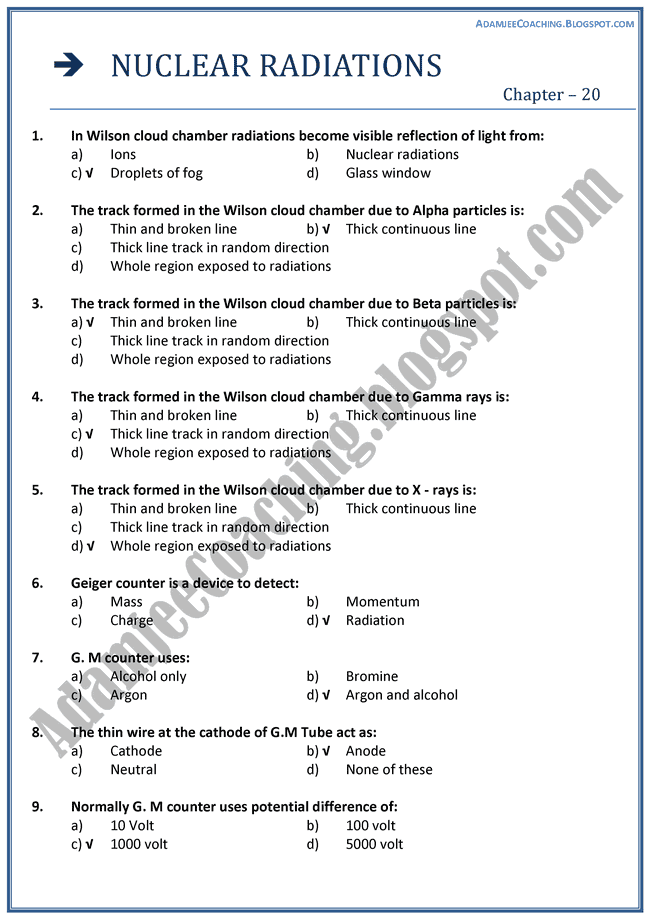 Physics Nuclear Radiations Mcqs