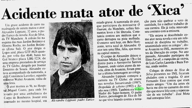 Matéria de jornal sobre a morte de Alexandre Lippiani em 1997.