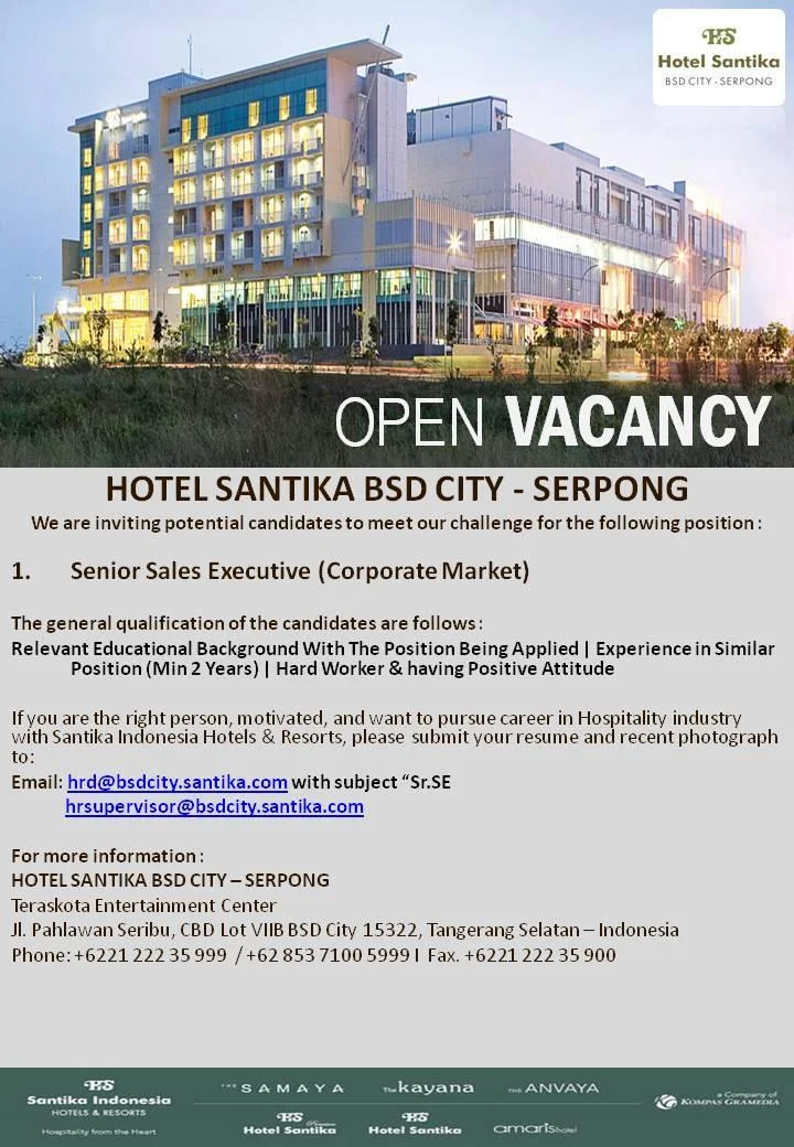 Santika BSD Serpong Jobs News 2018 Santika BSD Serpong Jobs News 2018