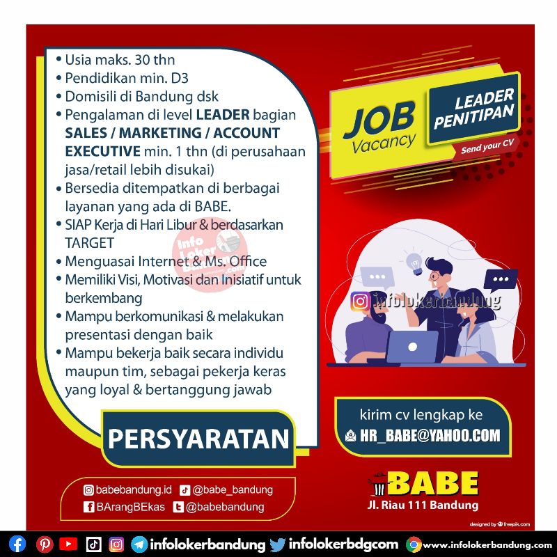 Lowongan Kerja Babe Bandung Maret 2023 I Follow IG ILB : @infolokerbandung