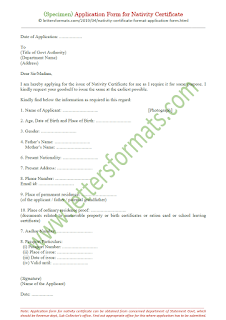 format of application form for nativity certificate