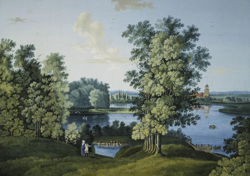 View of the Large Pond in the Park in Tsarskoye Selo by Semyon Shchedrin - Landscape Drawings from Hermitage Museum