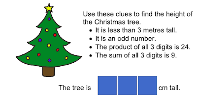 Use these clues to find the height of the Christmas tree. 1)	 It is less than 3 metres tall 2)	 Two of the digits are the same 3)	 It is an odd number. 4)	 The sum of all 3 digits is 12