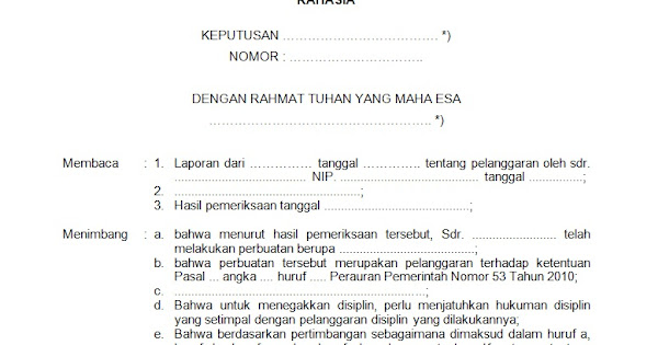 Contoh Surat Keputusan Hukuman Disiplin Pembebasan Dari 